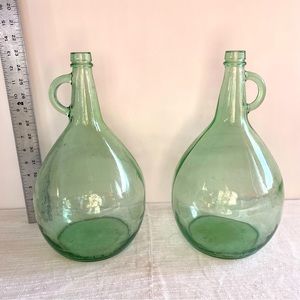 Pair Green Glass 4 Litre Bottles